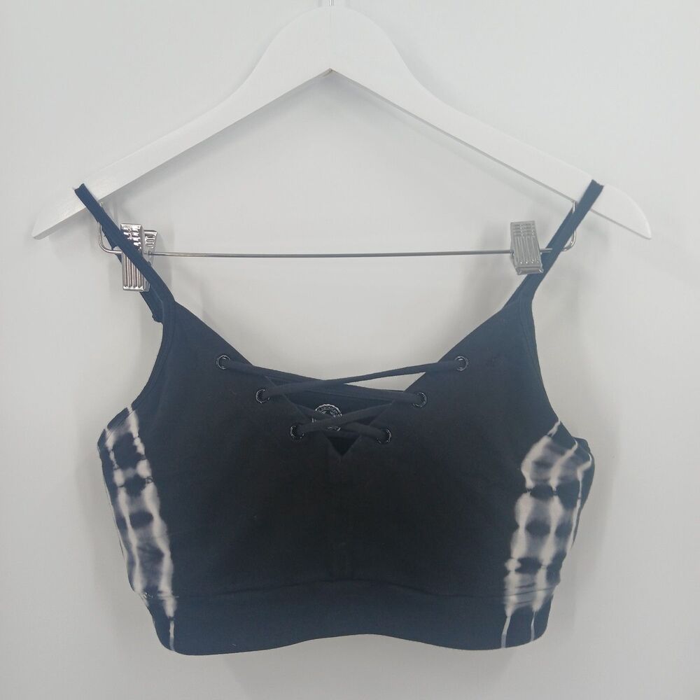 womans SO Black & White Striped Athletic Bralette Racerback Sports Crop size XL